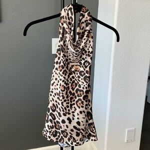 Zara Satin Leopard Print Halter Top NWT S